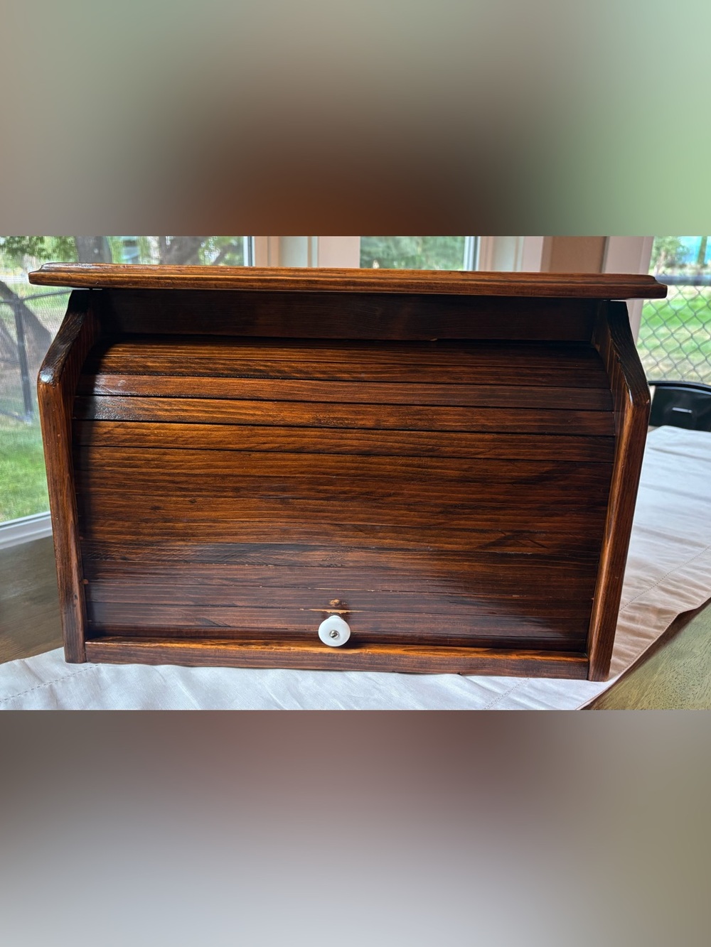 Vintage Wooden Roll Top Bread Box Dark Brown